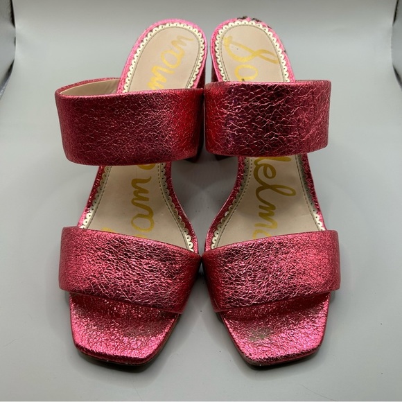 Sam Edelman Delaney Metallic Leather Mules. Size 7 Pom Pink - Picture 2 of 14